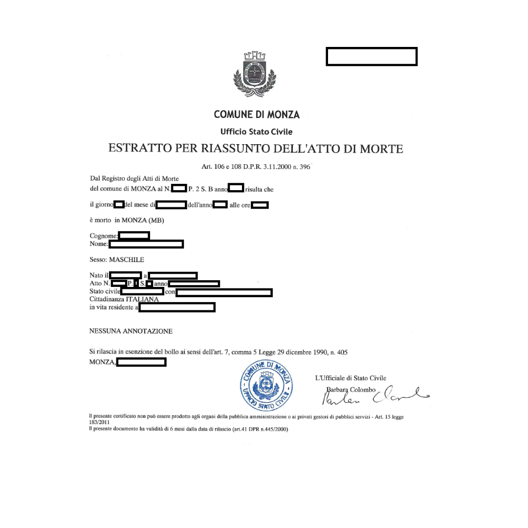 CERTIFICATI DI MORTE - TRADUZIONE