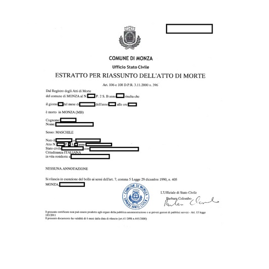 CERTIFICATI DI MORTE - TRADUZIONE