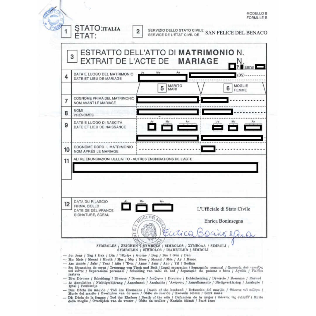 CERTIFICATI DI MATRIMONIO/DIVORZIO - TRADUZIONE